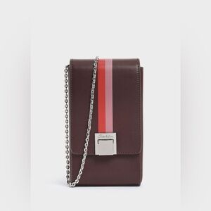 🆕 Charles & Keith Striped Elongated Leather Crossbody Bag in Prune